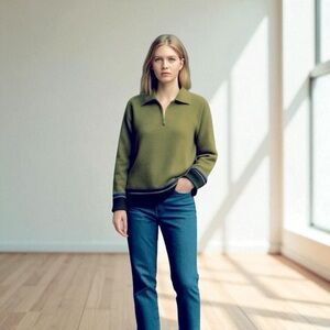 VTG Jones New York Women’s Olive Green 100% Wool 1/4 Zip Sweater Size:S